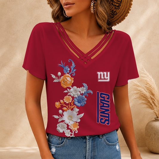 [SPECIAL OFFER] NEW CUSTOMIZED NFL32 NYG NEW YORK GIANTS V-NECK SHIRT