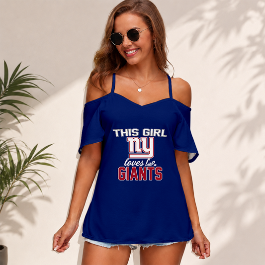 [SPECIAL OFFER] NEW CUSTOMIZED NFL32 NYG NEW YORK GIANTS WOMEN'S STRAPPY OFF-SHOULDER TOP