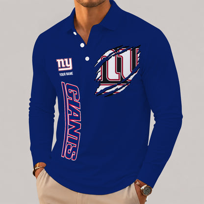 [SPECIAL OFFER] NEW CUSTOMIZED NFL32 NYG NEW YORK GIANTS LONG SLEEVE POLO SHIRT