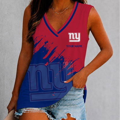 [SPECIAL OFFER] NEW CUSTOMIZED NFL32 NYG NEW YORK GIANTS WOMEN'S V-NECK TANK TOP
