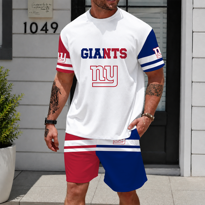 [SPECIAL OFFER] NEWCUSTOMIZED NFL32 NYG NEW YORK GIANTS UNISEX T-SHIRT & SHORTS SET