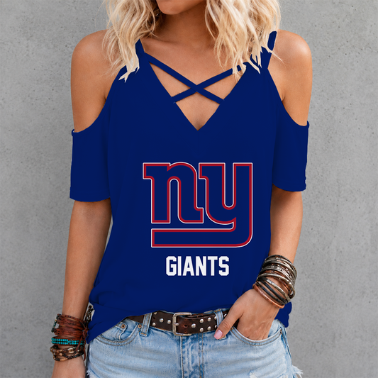 [SPECIAL OFFER] NEW CUSTOMIZED NFL32 NYG NEW YORK GIANTS CRISS CROSS V-NECK TOP
