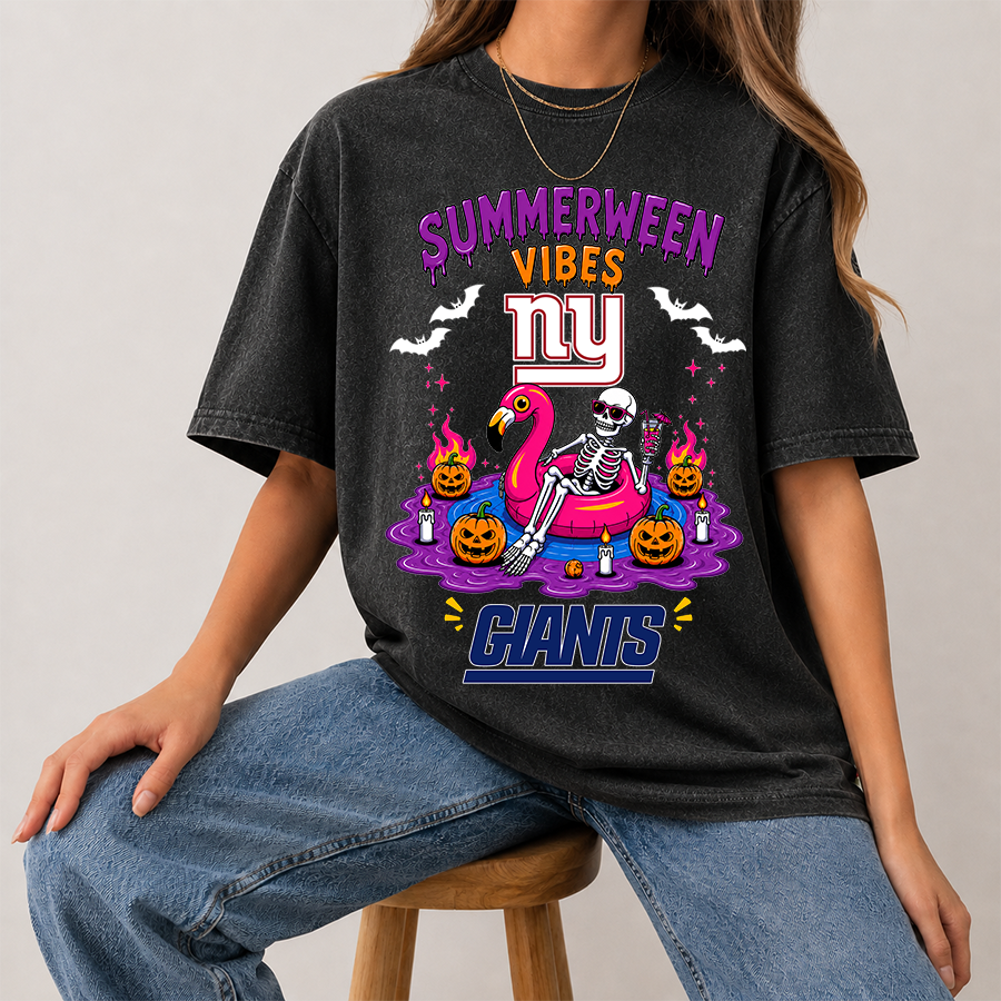 [SPECIAL OFFER] NEW CUSTOMIZED NFL32 NYG NEW YORK GIANTS SUMMERWEEN MULTICOLOR WASHED TEE