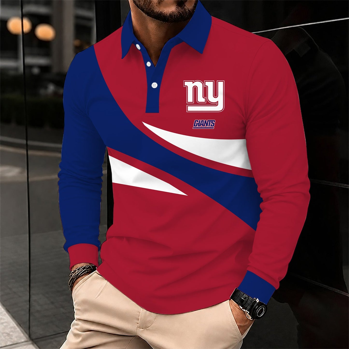 [SPECIAL OFFER] NEW CUSTOMIZED NFL32 NYG NEW YORK GIANTS LONG SLEEVE POLO SHIRT