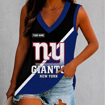 [SPECIAL OFFER] NEW CUSTOMIZED NFL32 NYG NEW YORK GIANTS WOMEN'S V-NECK TANK TOP
