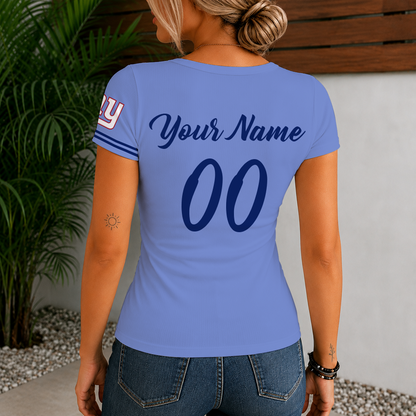 [SPECIAL OFFER] NEW CUSTOMIZED NFL32 NYG NEW YORK GIANTS WOMEN'S SHORT SLEEVE HENLEY T-SHIRT