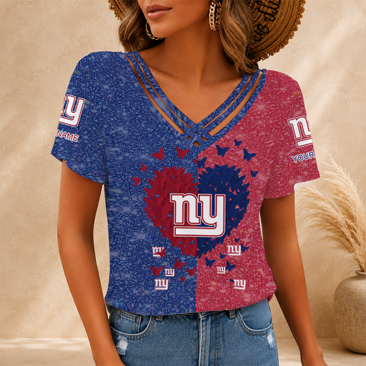 [SPECIAL OFFER] NEW CUSTOMIZED NFL32 NYG NEW YORK GIANTS V-NECK SHIRT
