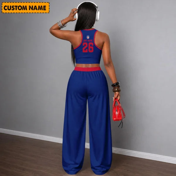 [SPECIAL OFFER] NEW CUSTOMIZED NFL32 NYG NEW YORK GIANTS WOMEN'S CROP TOP & LONGPANTS SET