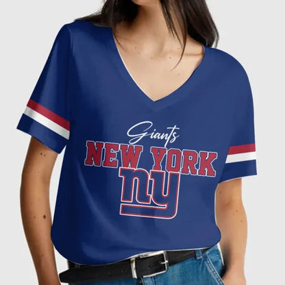 [SPECIAL OFFER] NEW CUSTOMIZED NFL32 NYG NEW YORK GIANTS V-NECK FEMALE SHIRT