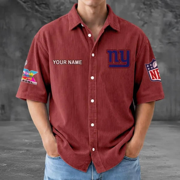 [HOT DEAL] NEW CUSTOMIZED NFL32 NYG NEW YORK GIANTS SEERSUCKER BUTTON SHIRT