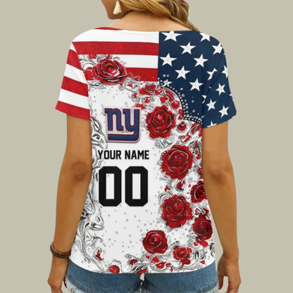 [SPECIAL OFFER] NEW CUSTOMIZED NFL32 NYG NEW YORK GIANTS V-NECK FEMALE SHIRT