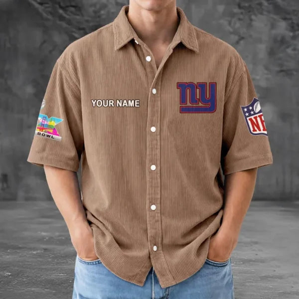 [HOT DEAL] NEW CUSTOMIZED NFL32 NYG NEW YORK GIANTS SEERSUCKER BUTTON SHIRT