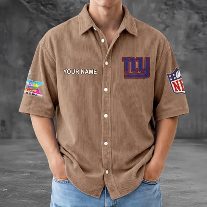 [HOT DEAL] NEW CUSTOMIZED NFL32 NYG NEW YORK GIANTS SEERSUCKER BUTTON SHIRT