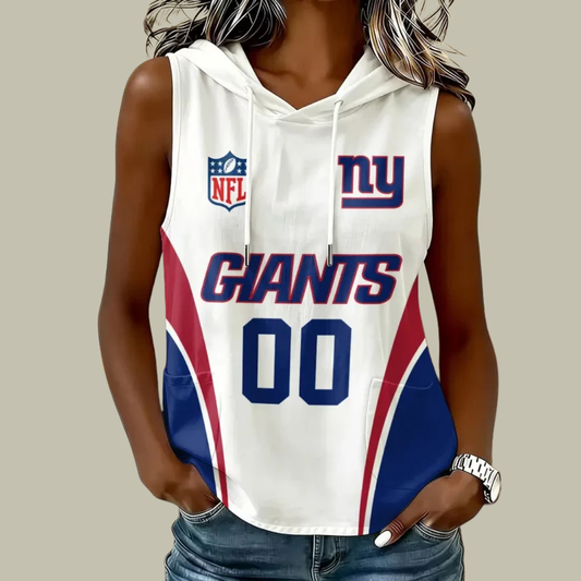 [SPECIAL OFFER] NEW CUSTOMIZED NFL32 NYG NEW YORK GIANTS WOMEN'S SLEEVELESS HOODED POCKET TANK TOP