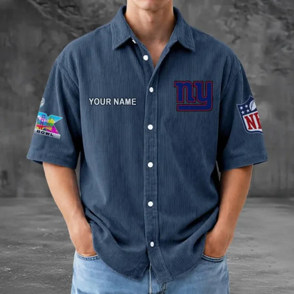 [HOT DEAL] NEW CUSTOMIZED NFL32 NYG NEW YORK GIANTS SEERSUCKER BUTTON SHIRT