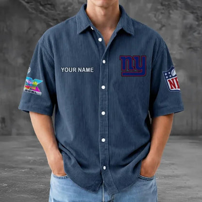 [HOT DEAL] NEW CUSTOMIZED NFL32 NYG NEW YORK GIANTS SEERSUCKER BUTTON SHIRT