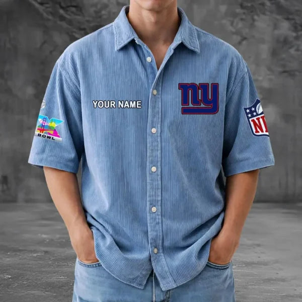 [HOT DEAL] NEW CUSTOMIZED NFL32 NYG NEW YORK GIANTS SEERSUCKER BUTTON SHIRT