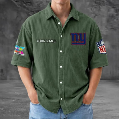 [HOT DEAL] NEW CUSTOMIZED NFL32 NYG NEW YORK GIANTS SEERSUCKER BUTTON SHIRT