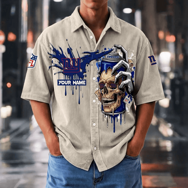 [SPECIAL OFFER] NEW CUSTOMIZED NFL32 NYG NEW YORK GIANTS SEERSUCKER BUTTON SHIRT