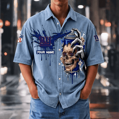 [SPECIAL OFFER] NEW CUSTOMIZED NFL32 NYG NEW YORK GIANTS SEERSUCKER BUTTON SHIRT