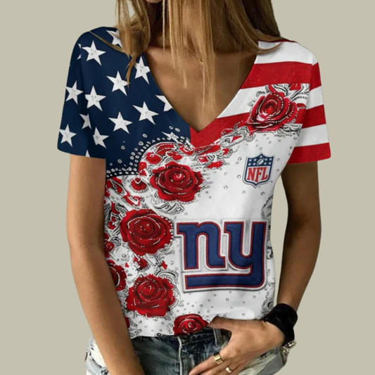[SPECIAL OFFER] NEW CUSTOMIZED NFL32 NYG NEW YORK GIANTS V-NECK FEMALE SHIRT