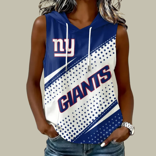 [SPECIAL OFFER] NEW CUSTOMIZED NFL32 NYG NEW YORK GIANTS WOMEN'S SLEEVELESS HOODED POCKET TANK TOP