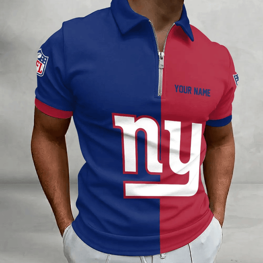 [SPECIAL OFFER] NEW CUSTOMIZED NFL32 NYG NEW YORK GIANTS ZIP POLO SHIRT