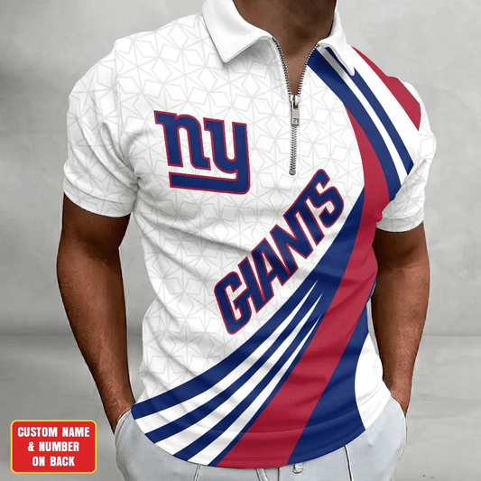 [SPECIAL OFFER] NEW CUSTOMIZED NFL32 NYG NEW YORK GIANTS ZIP POLO SHIRT