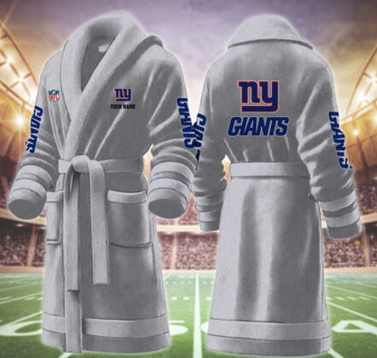 [SPECIAL OFFER] NEW CUSTOMIZED NFL32 NYG NEW YORK GIANTS MULTICOLOR FLEECE BATHROBE