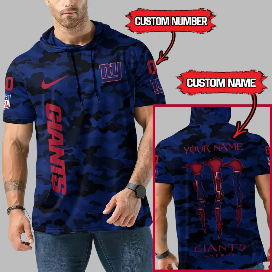 [HOT DEAL] NEW CUSTOMIZED NFL32 NYG NEW YORK GIANTS SHORT SLEEVE HOODIE