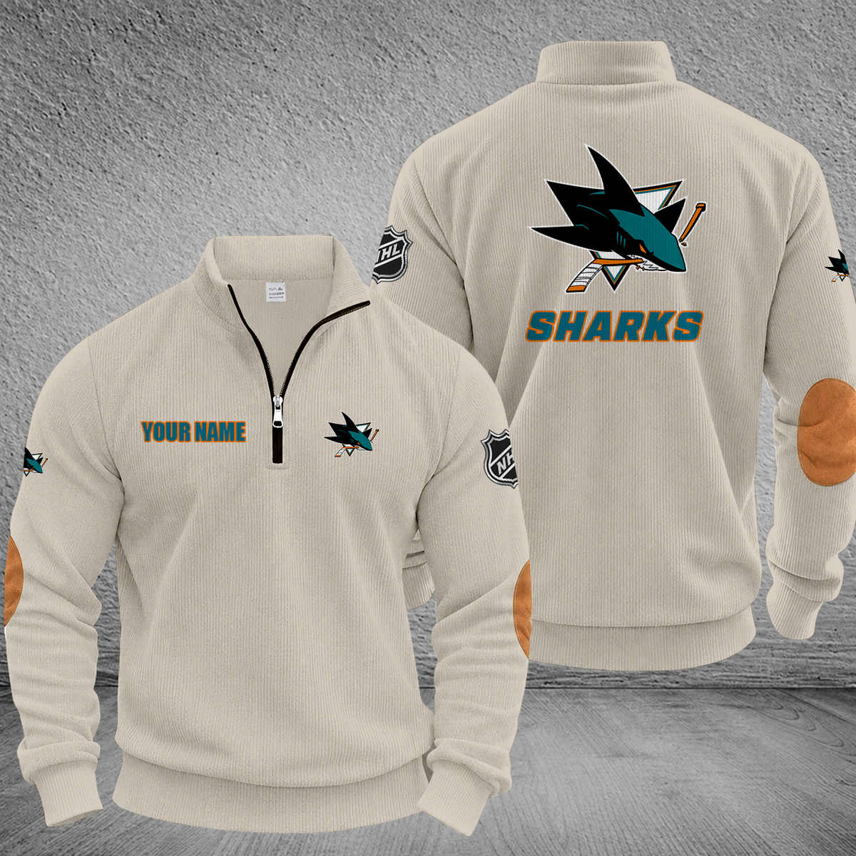 [SUPER SALE] NEW CUSTOMIZED NHL32 SJS SAN JOSE SHARKS MULTICOLOR STRIPED QUATER ZIP SWEATSHIRT