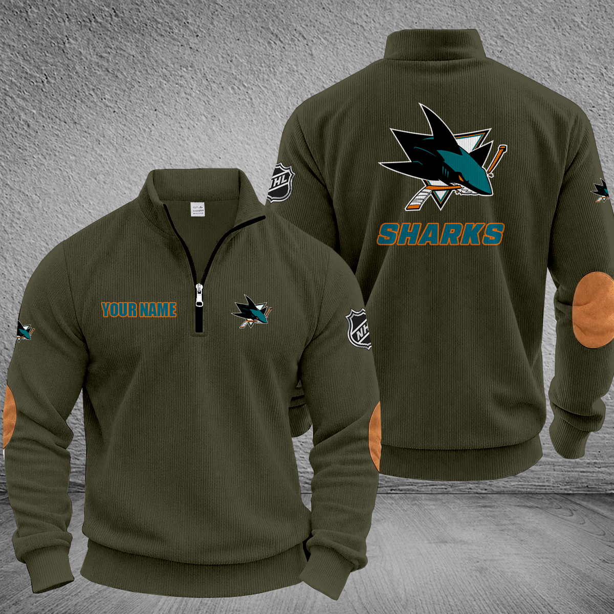 [SUPER SALE] NEW CUSTOMIZED NHL32 SJS SAN JOSE SHARKS MULTICOLOR STRIPED QUATER ZIP SWEATSHIRT