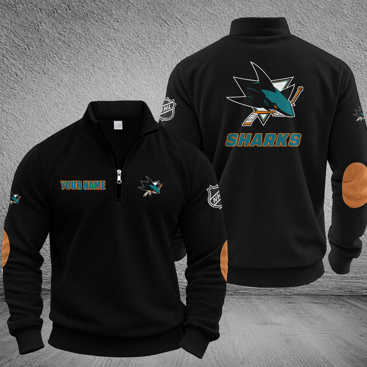 [SUPER SALE] NEW CUSTOMIZED NHL32 SJS SAN JOSE SHARKS MULTICOLOR STRIPED QUATER ZIP SWEATSHIRT