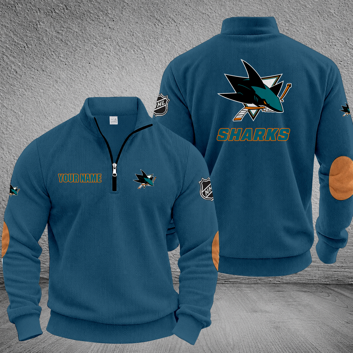 [SUPER SALE] NEW CUSTOMIZED NHL32 SJS SAN JOSE SHARKS MULTICOLOR STRIPED QUATER ZIP SWEATSHIRT
