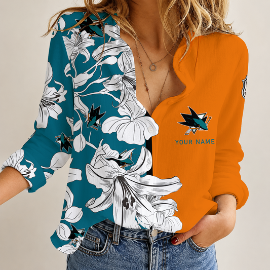 [SUPER SALE] NEW CUSTOMIZED NHL32 SJS SAN JOSE SHARKS WOMEN CASUAL SHIRT