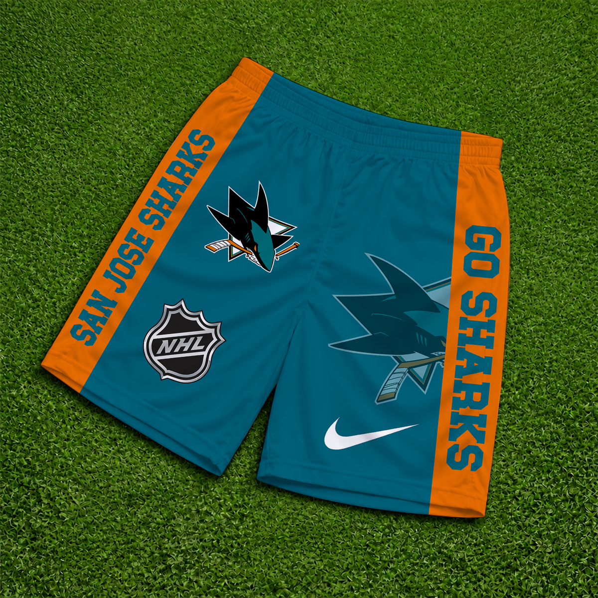 [SUPER SALE] NEW CUSTOMIZED NHL32 SJS SAN JOSE SHARKS SHORT PANTS