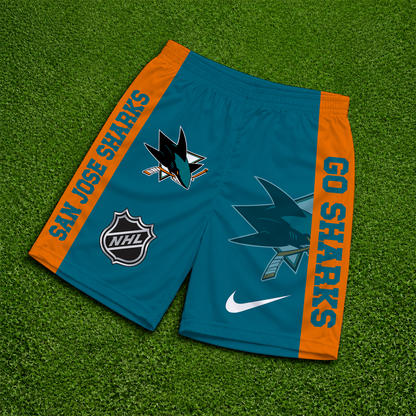 [SUPER SALE] NEW CUSTOMIZED NHL32 SJS SAN JOSE SHARKS SHORT PANTS