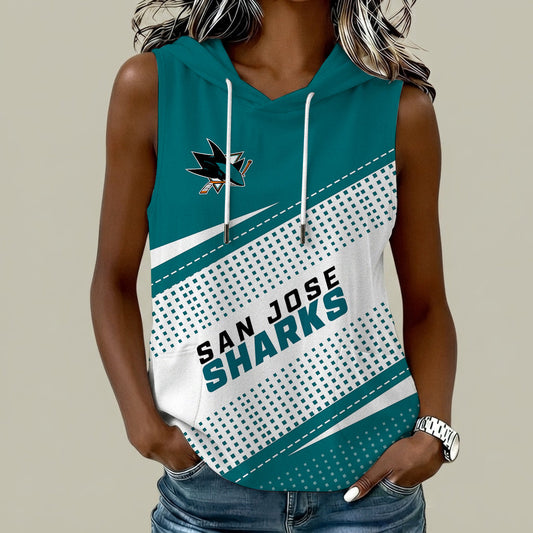 [SUPER SALE] NEW CUSTOMIZED NHL32 SJS SAN JOSE SHARKS WOMEN'S SLEEVELESS HOODED POCKET TANK TOP