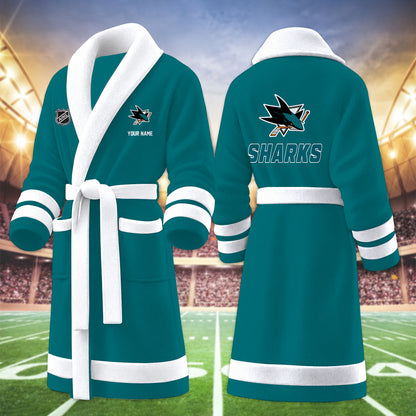 [SUPER SALE] NEW CUSTOMIZED NHL32 SJS SAN JOSE SHARKS MULTICOLOR FLEECE BATHROBE