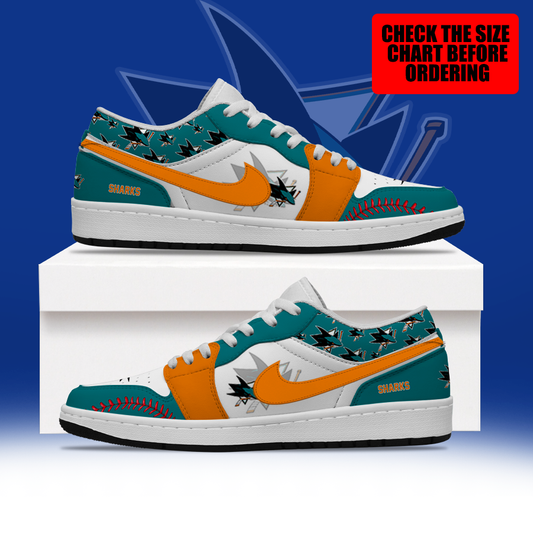 [SUPER SALE] NEW CUSTOMIZED NHL32 SJS SAN JOSE SHARKS AIR JORDAN LOW SHOES