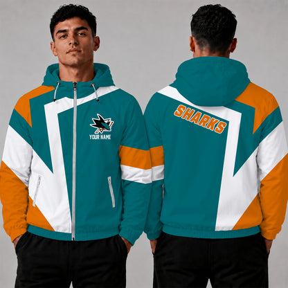 [SUPER SALE] NEW CUSTOMIZED NHL32 SJS SAN JOSE SHARKS WINDBREAKER JACKET