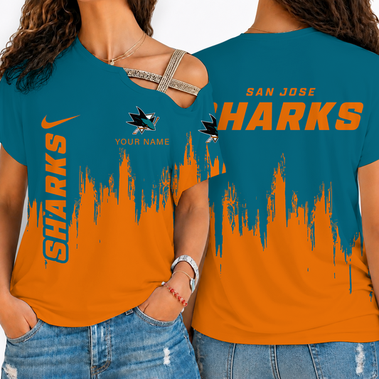 [SUPER SALE] NEW CUSTOMIZED NHL32 SJS SAN JOSE SHARKS SHOULDER SHIRT