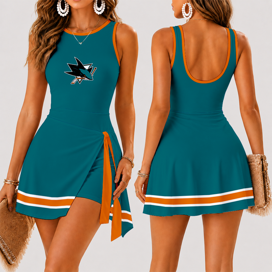 [SUPER SALE] NEW CUSTOMIZED NHL32 SJS SAN JOSE SHARKS WOMEN'S SUMMER SKORT DRESS
