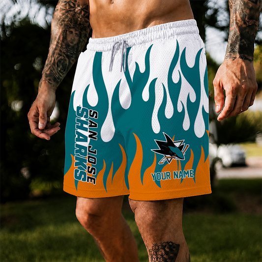 [SUPER SALE] NEW CUSTOMIZED NHL32 SJS SAN JOSE SHARKS SHORT PANTS