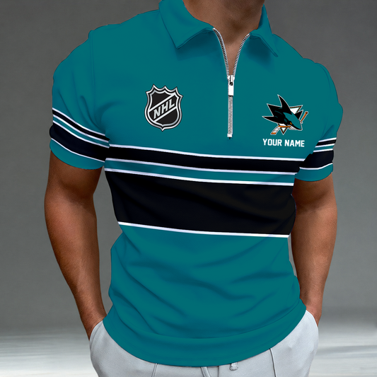 [SUPER SALE] NEW CUSTOMIZED NHL32 SJS SAN JOSE SHARKS POLO SHIRT