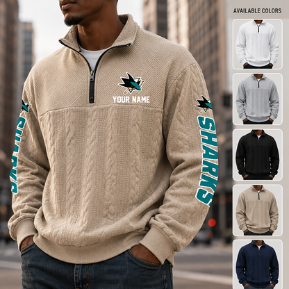 [SUPER SALE] NEW CUSTOMIZED NHL32 SJS SAN JOSE SHARKS MULTICOLOR QUARTER-ZIP SWEATSHIRT