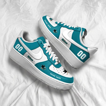[SUPER SALE] NEW CUSTOMIZED NHL32 SJS SAN JOSE SHARKS AF1 SHOES