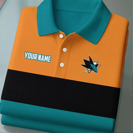 [SUPER SALE] NEW CUSTOMIZED NHL32 SJS SAN JOSE SHARKS POLO SHIRT