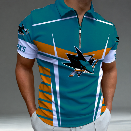[SUPER SALE] NEW CUSTOMIZED NHL32 SJS SAN JOSE SHARKS POLO SHIRT