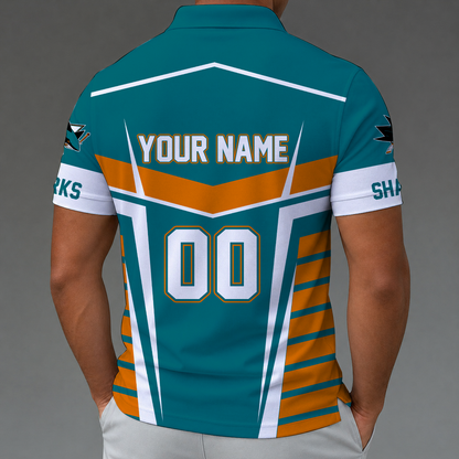 [SUPER SALE] NEW CUSTOMIZED NHL32 SJS SAN JOSE SHARKS POLO SHIRT